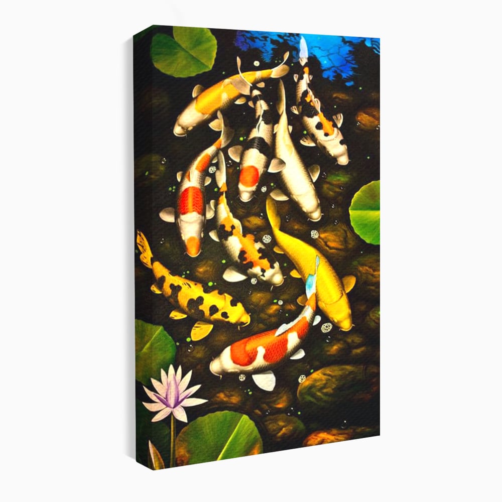 Tablou canvas cu tablou canvas cu pesti koi in iaz, fara rama, pe sasiu de lemn